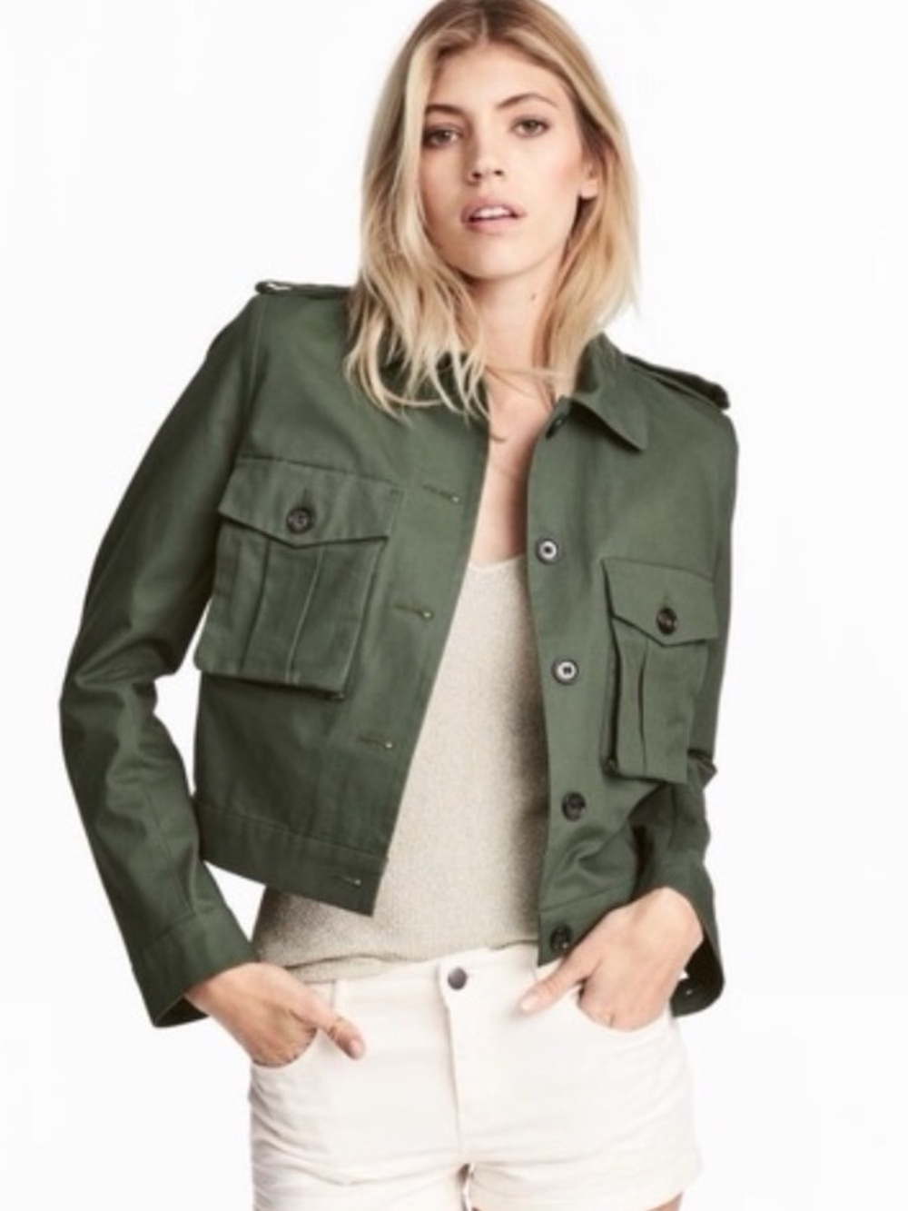 H&M CROP GREEN CARGO JACKET